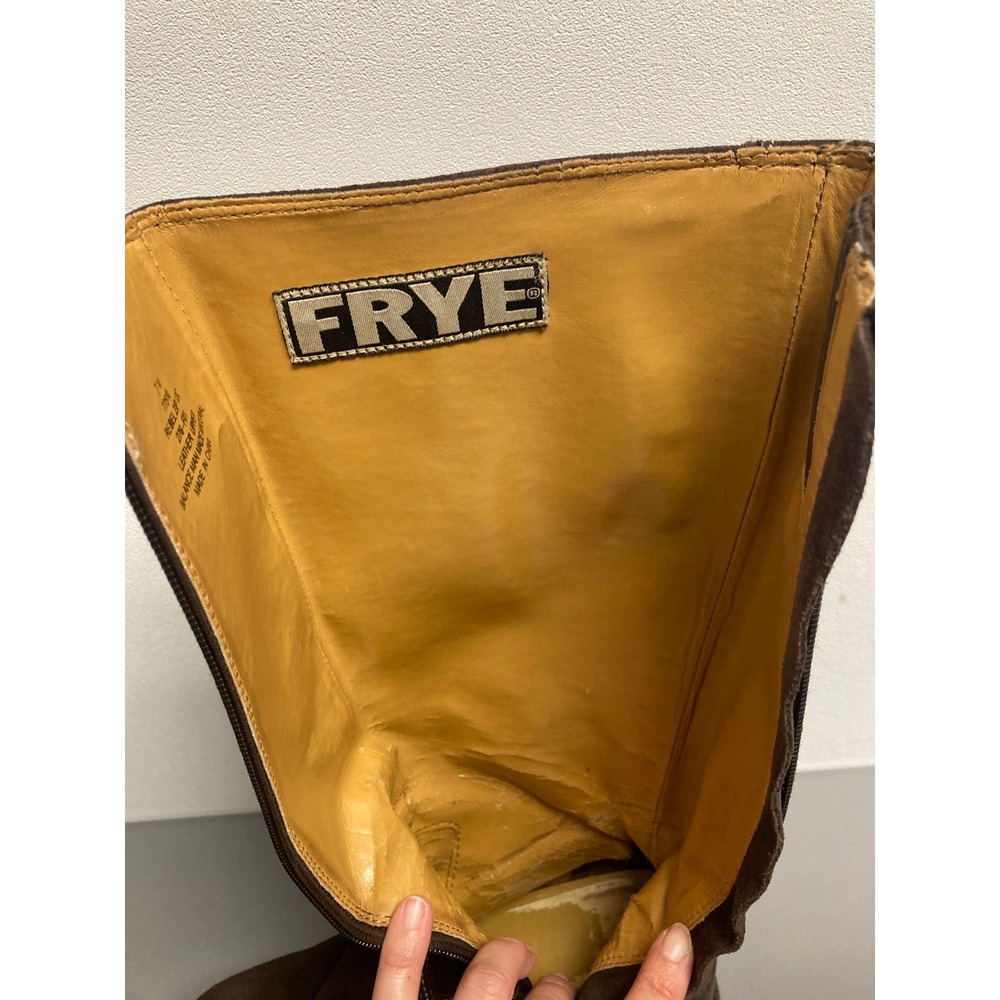 Vintage 2001 Frye Rebel Zip Platform Y2K Womens Dark Brown Suede Tall Boots 7M - Picture 7 of 16